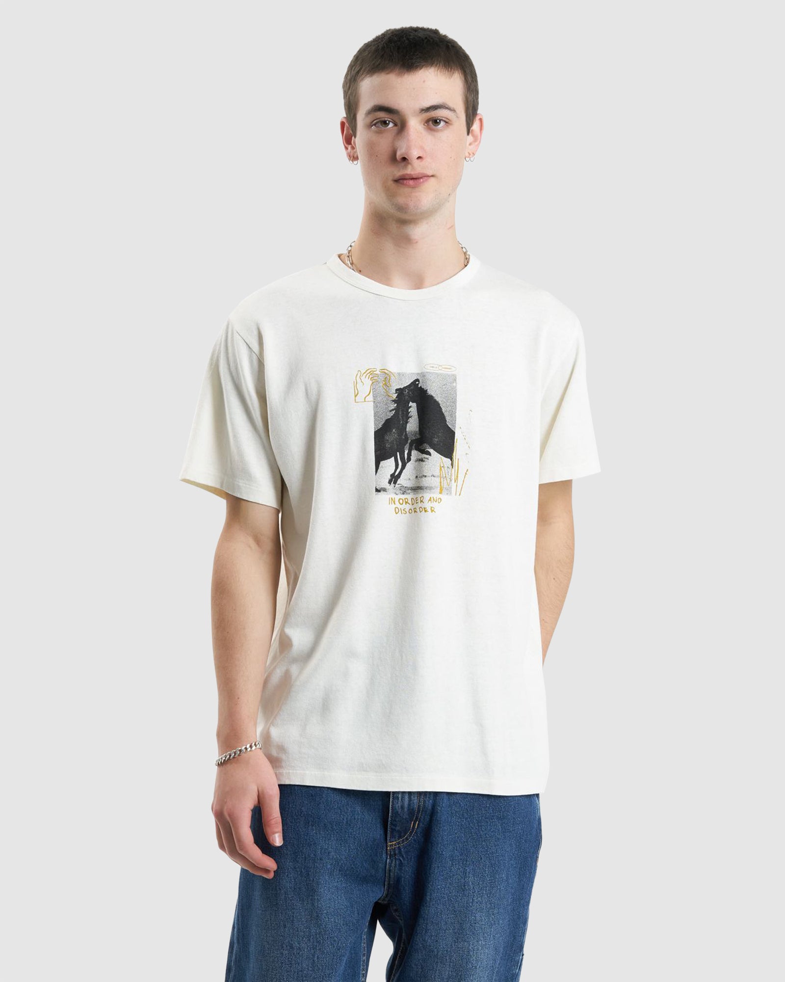 Men's Hemp Casual Ordered Disorder Merchandise Fitted T-Shirt in Dirty White