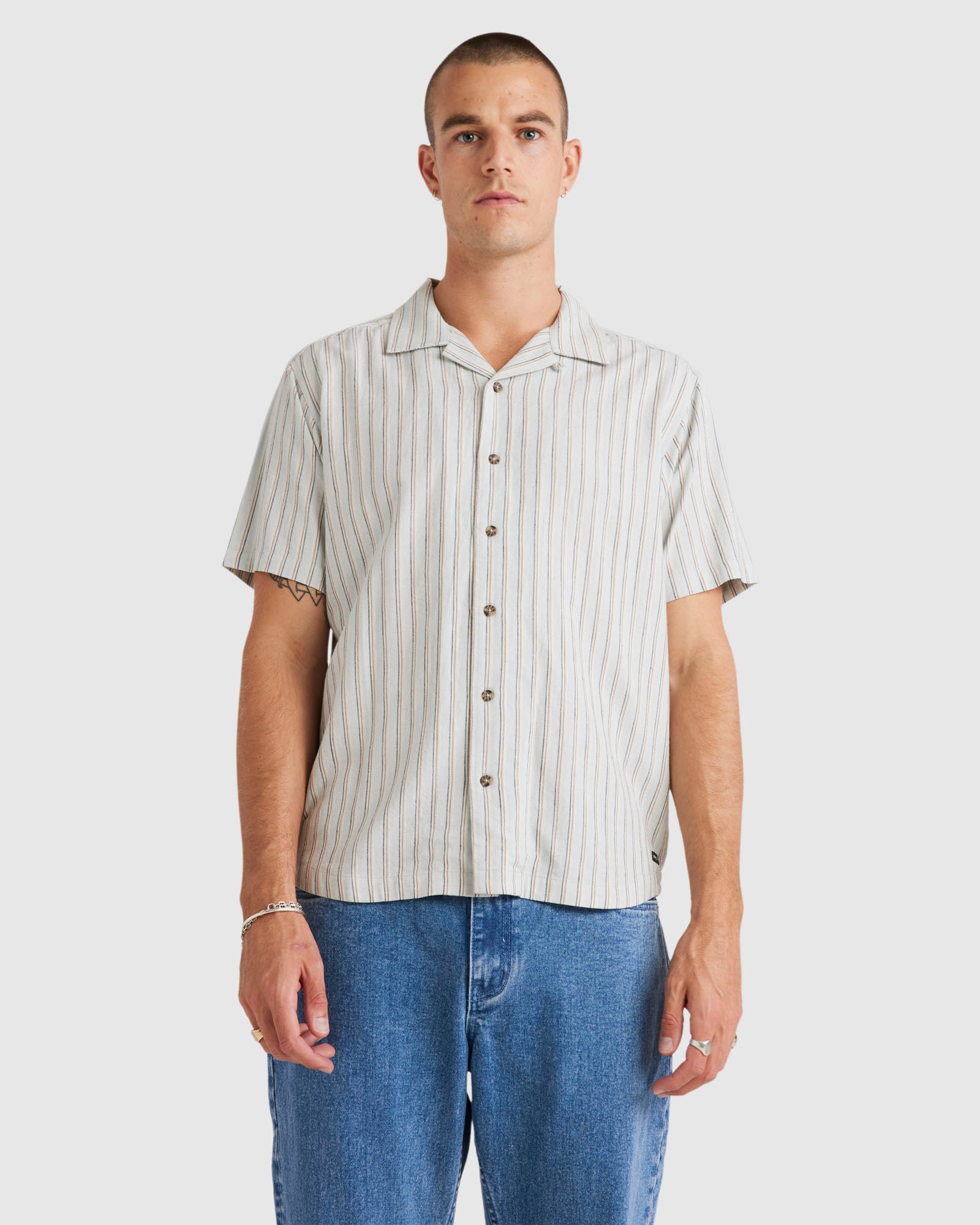 Men's Comfortable Crinkle Cotton Striped Button - Down Shirt