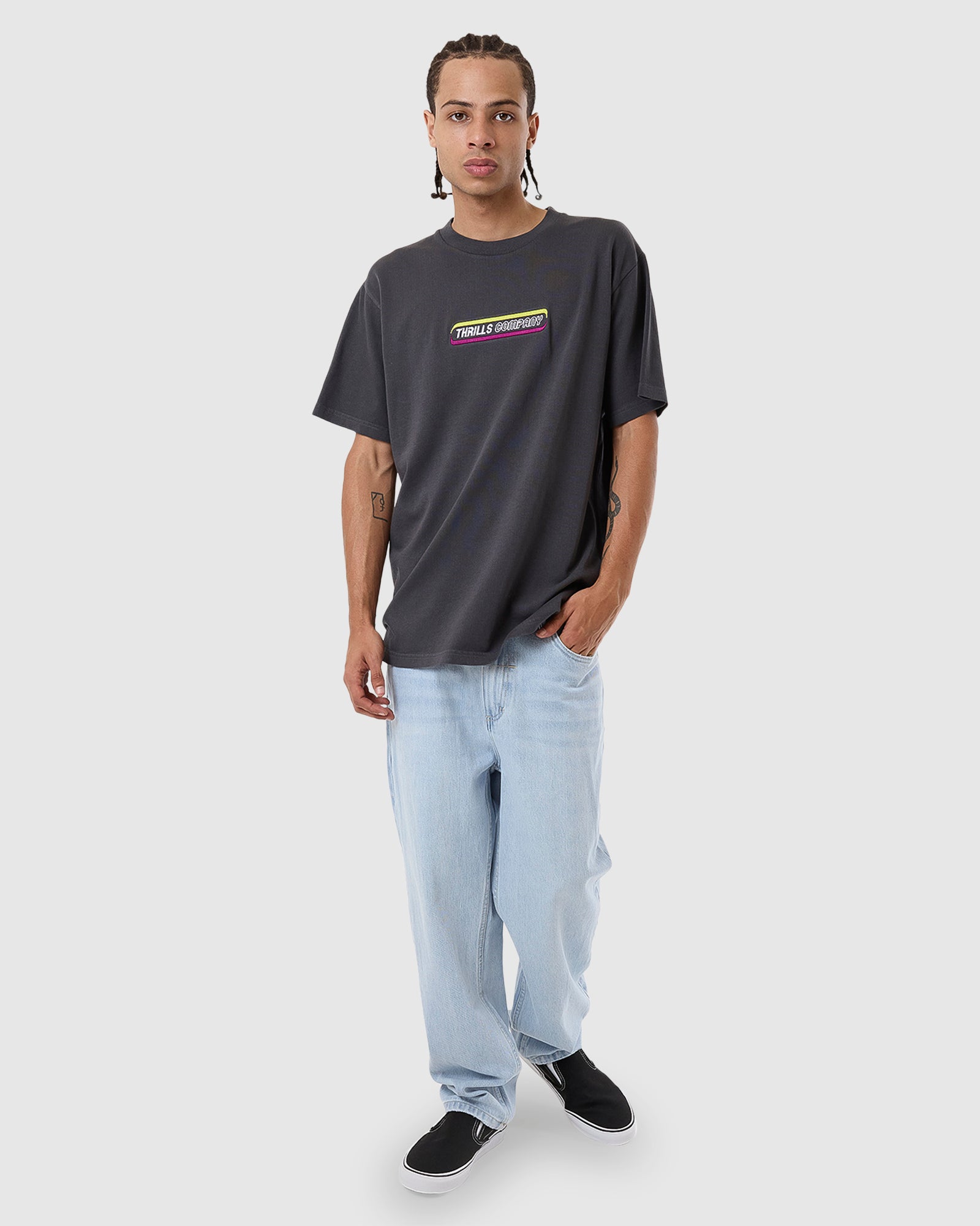 Men's Dark Charcoal Blurr Embroidered Merchandise-Fit Comfort T-Shirt