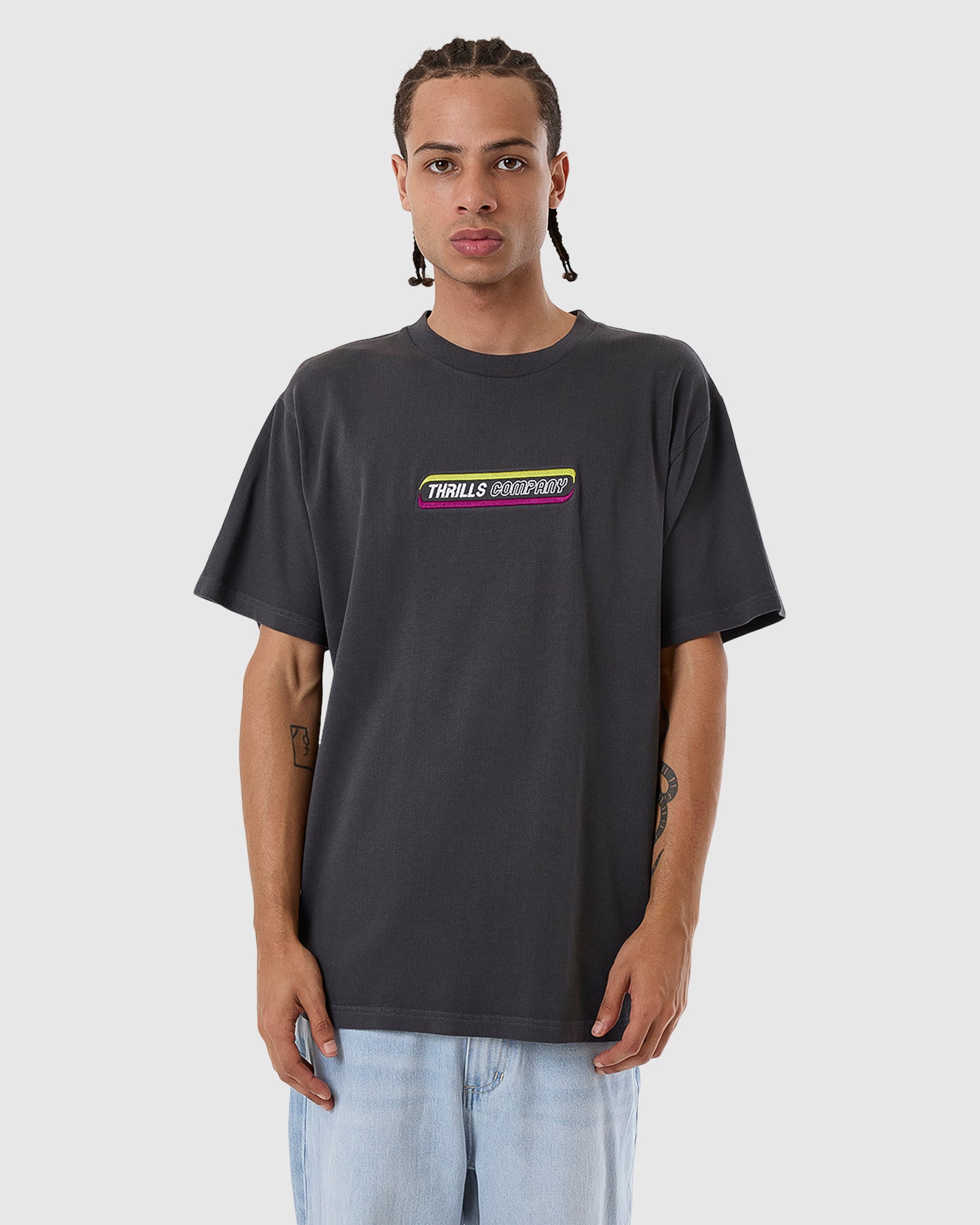 Men's Dark Charcoal Blurr Embroidered Merchandise-Fit Comfort T-Shirt